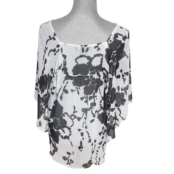 INC International Concepts WHITE BLACK BLOUSE TOP FLORAL SZ 6 - Picture 5 of 11